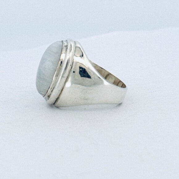 Vintage Estate Sterling Silver 925 Large Oval Moonstone Ring Size 9 Chunky - Picture 5 of 10